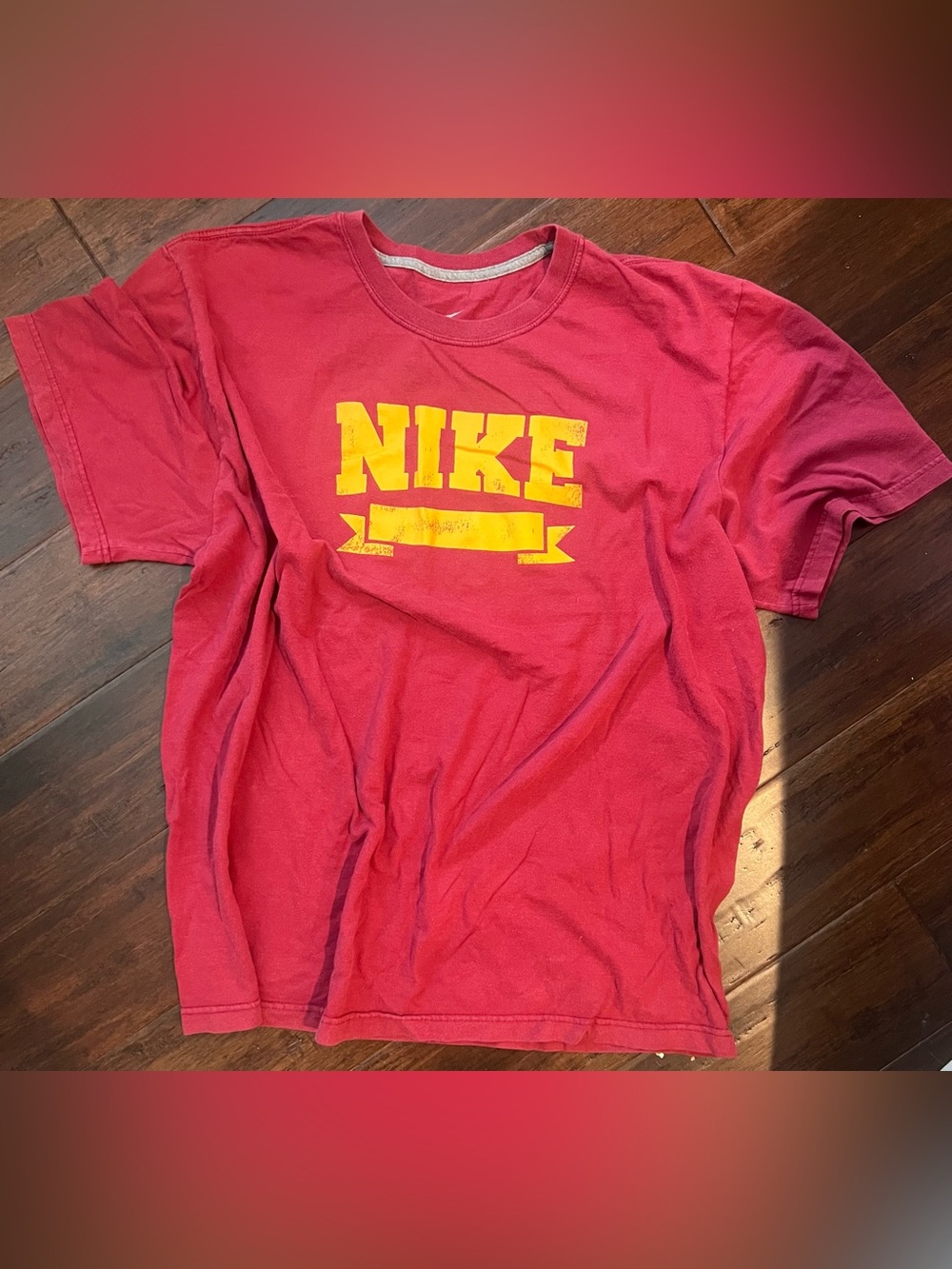 Nike Men’s Burgundy Short Sleeve Tee with Yellow Logo